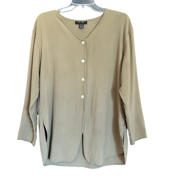 Silk House Tops - Silk house 100% Silk Olive Green Button Front Blouse Women's Size Small